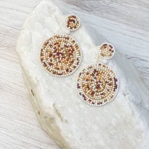 Beaded Circle Dangle Earrings- Ivory